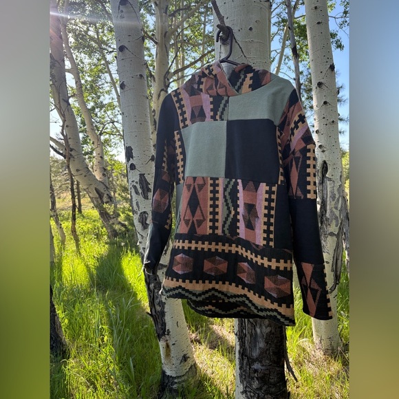 Upcycled Hoodie- Aztec Print with Hood - Picture 1 of 9